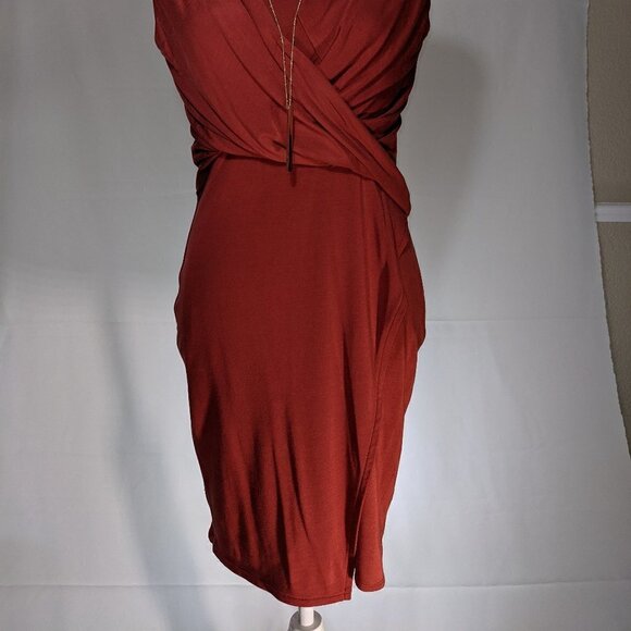 S WHBM Sleeveless Faux Wrap Burnt Orange Perfect Dress NWT - Picture 5 of 15